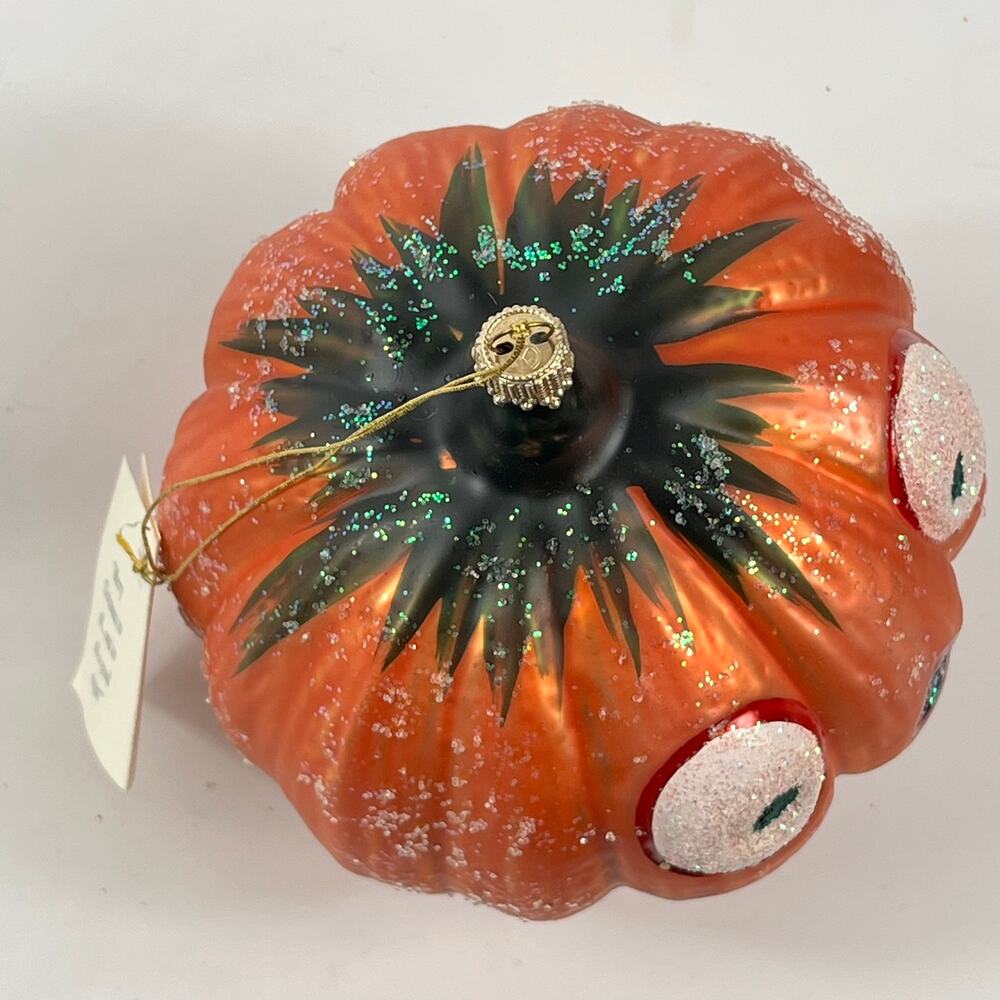 Vintage Dresden Dove Pumpkin Ornament Larry Fraga Blown Glass Glitter Halloween - Picture 5 of 12